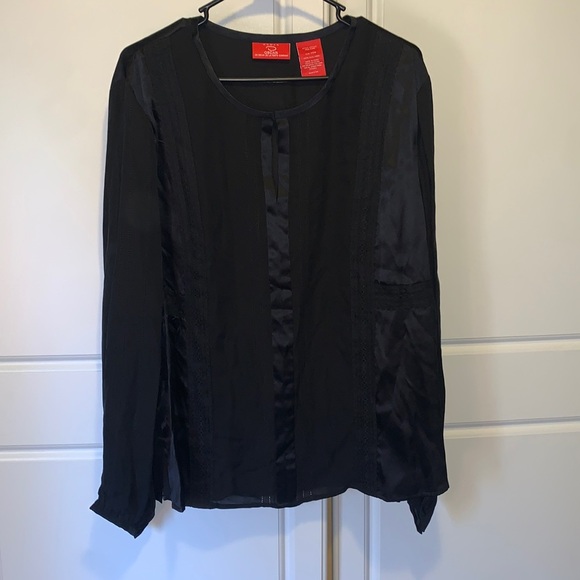 Black Tops - Oscar de la Renta Red Label Black Silk Top Blouse Romantic Minimalist, 20W